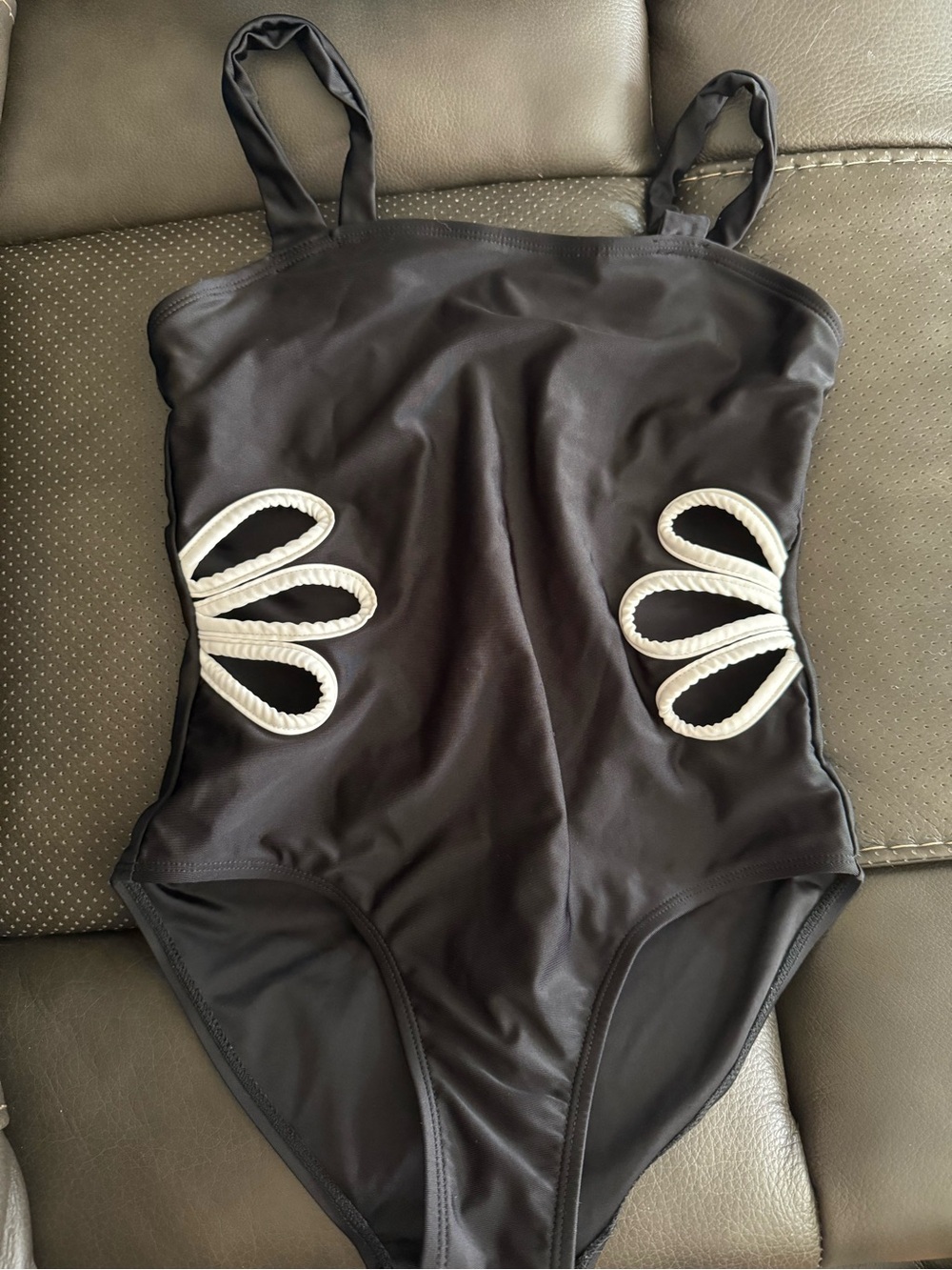 SHEIN Black One-Piece Swimsuit with White Rope Cutouts